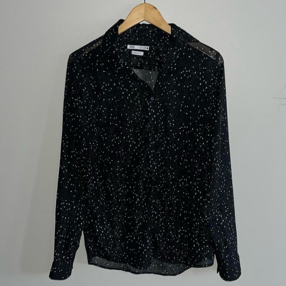 Zara Sheer Shimmer Relaxed Fit Button Down